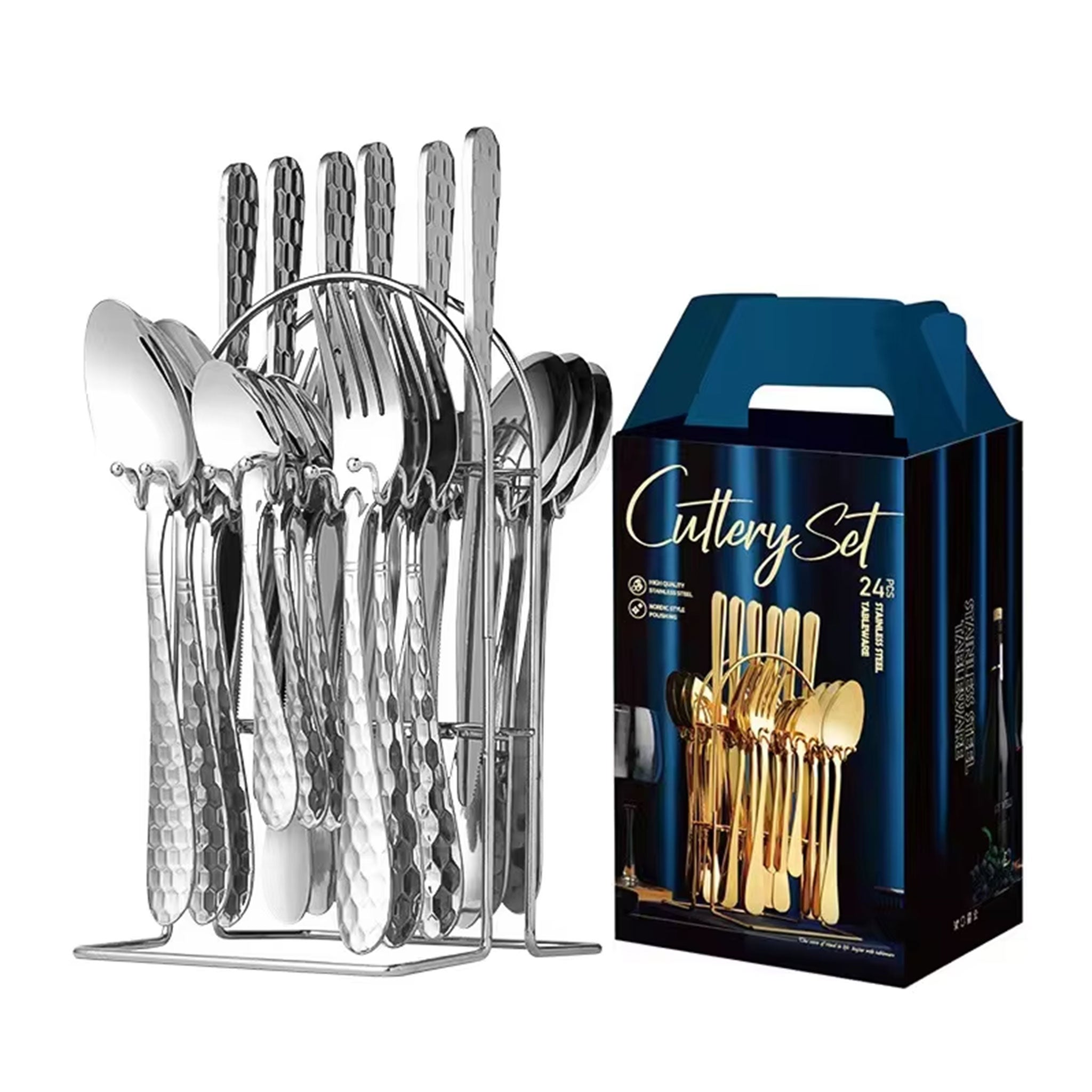 24-Piece Stainless Steel Cutlery Set – Titanium Plated Knife, Fork & Spoon