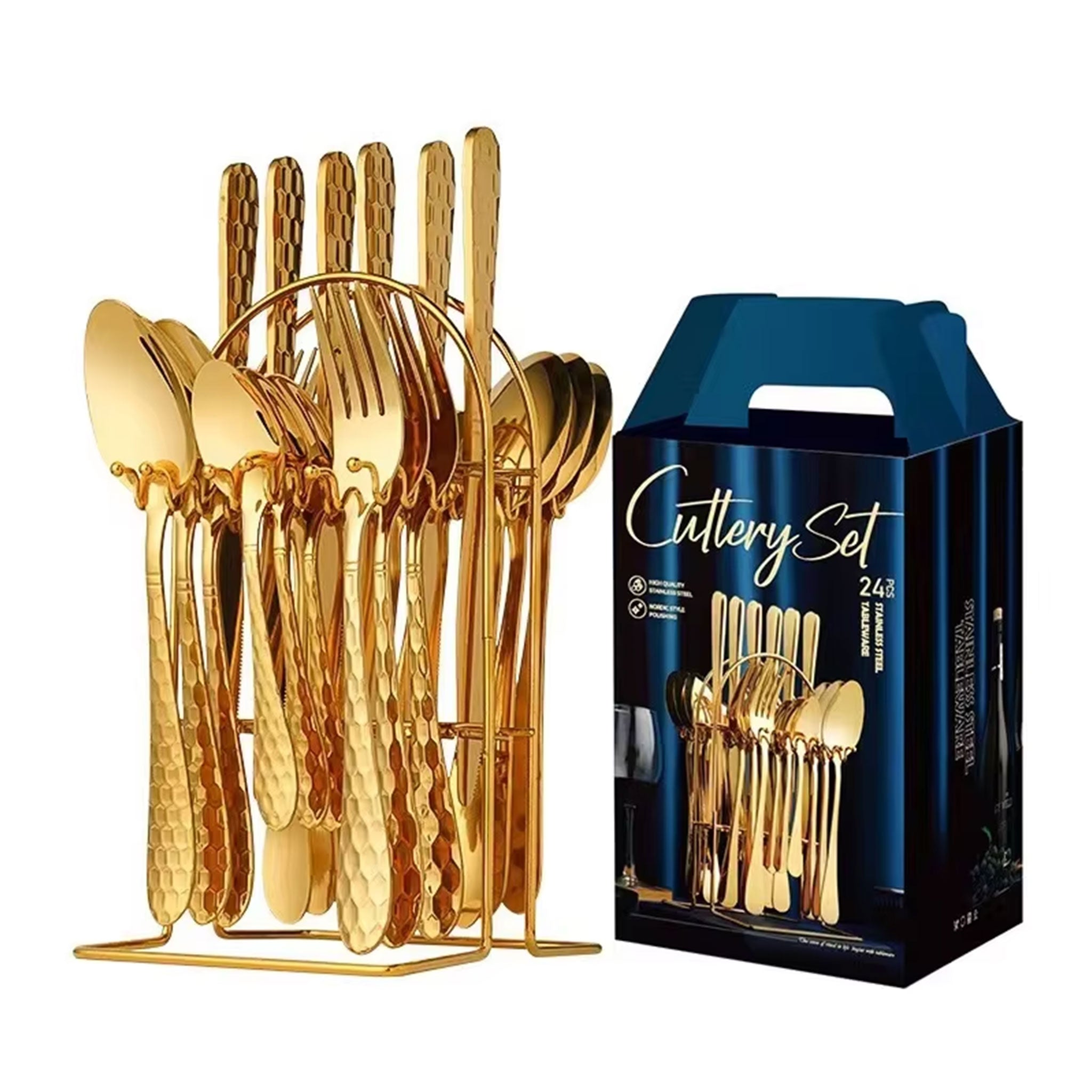 24-Piece Stainless Steel Cutlery Set – Titanium Plated Knife, Fork & Spoon