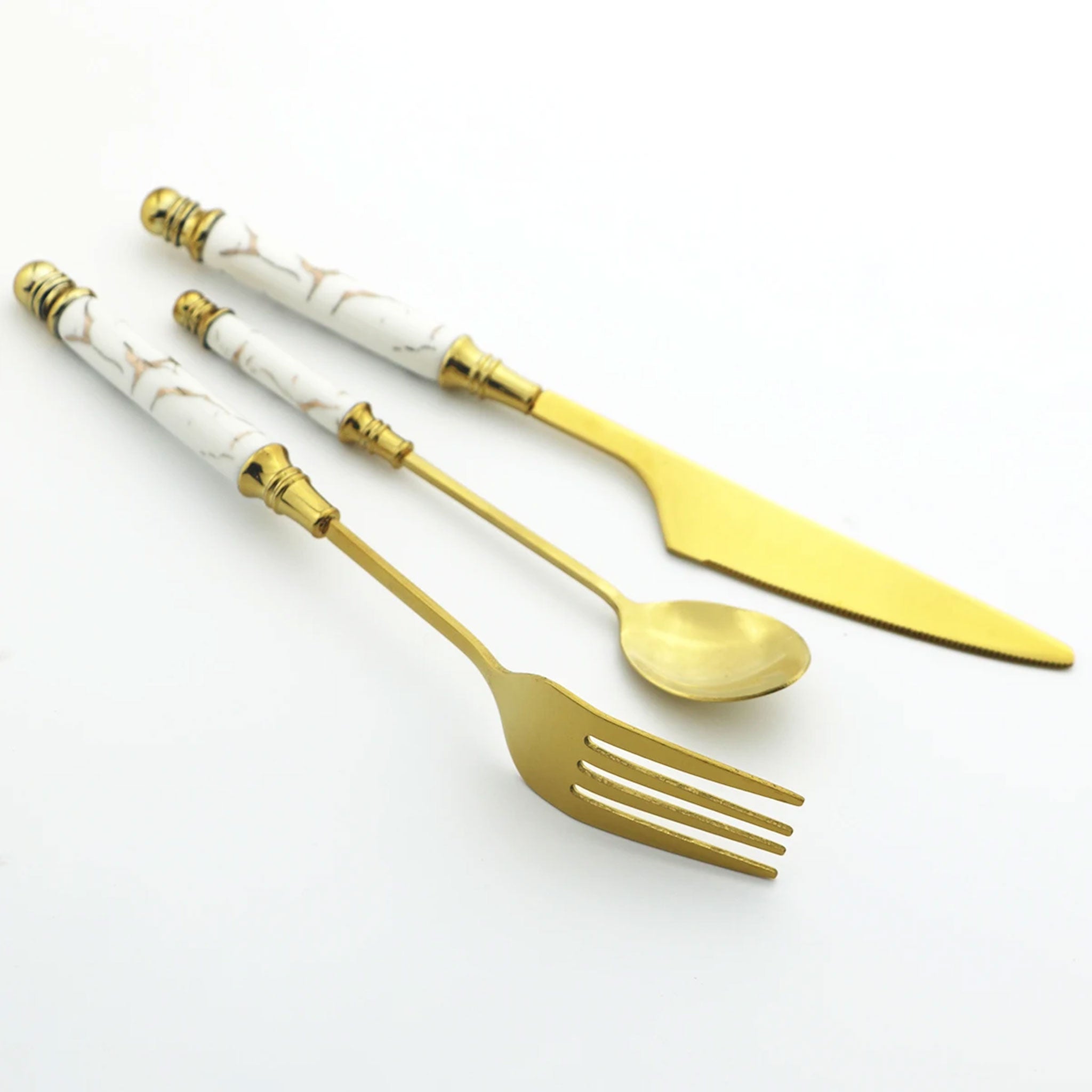 24-Piece Stainless Steel Cutlery Set – White & Gold Ceramic Handle