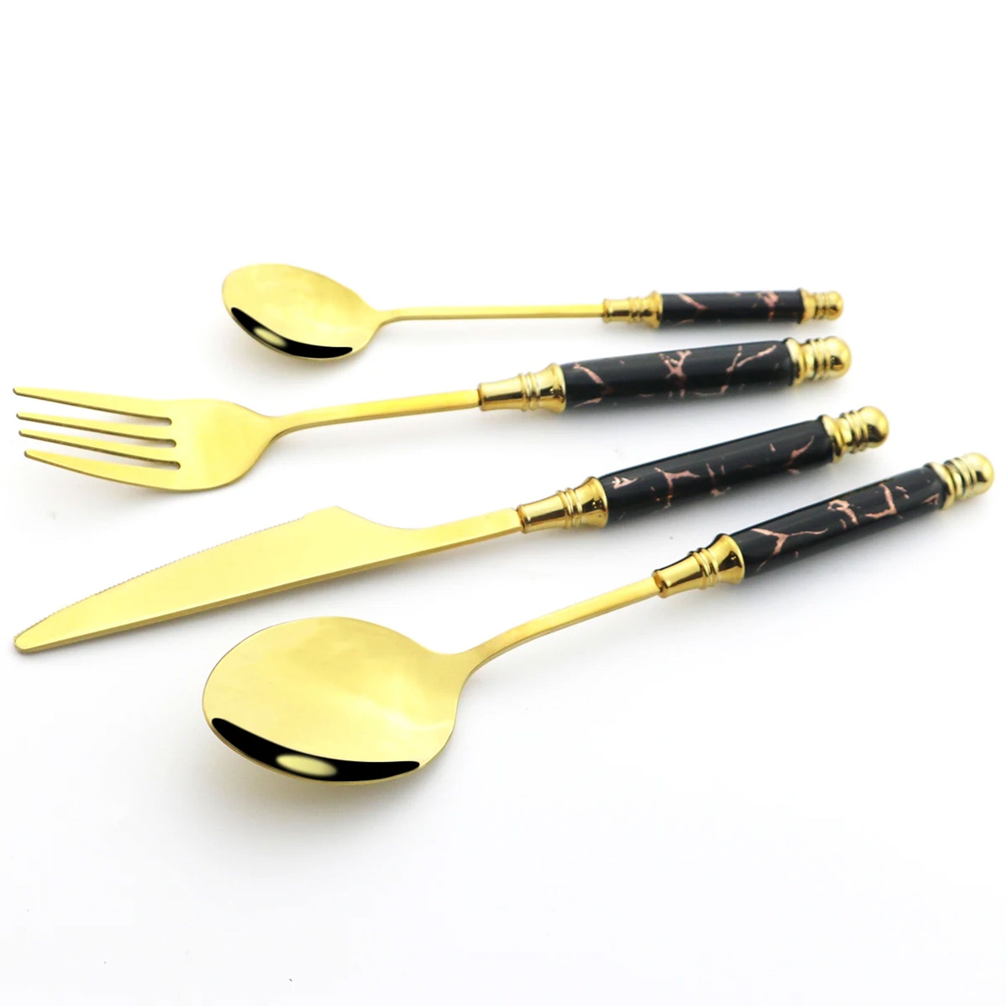 24-Piece Stainless Steel Cutlery Set – White & Gold Ceramic Handle