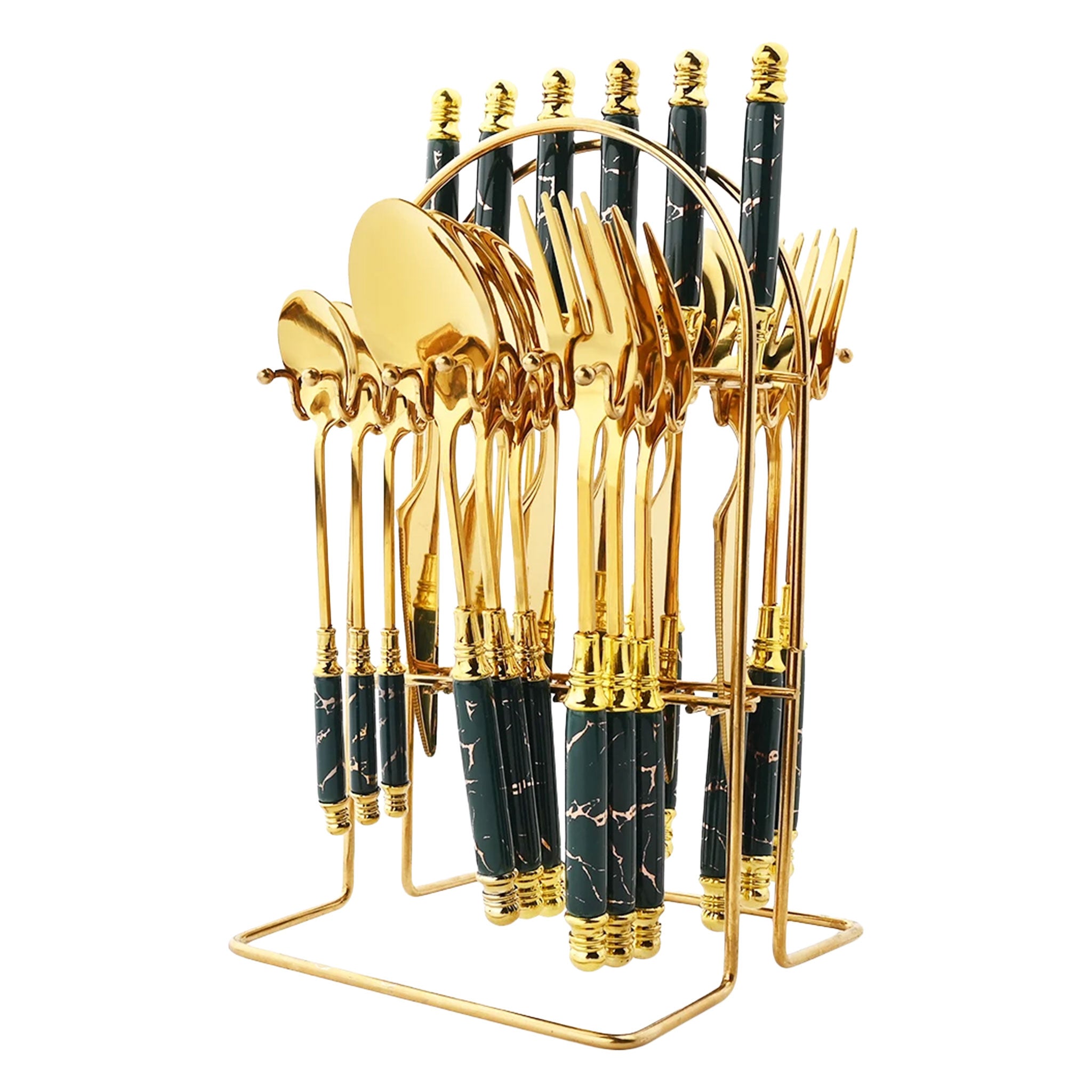 24-Piece Stainless Steel Cutlery Set – White & Gold Ceramic Handle