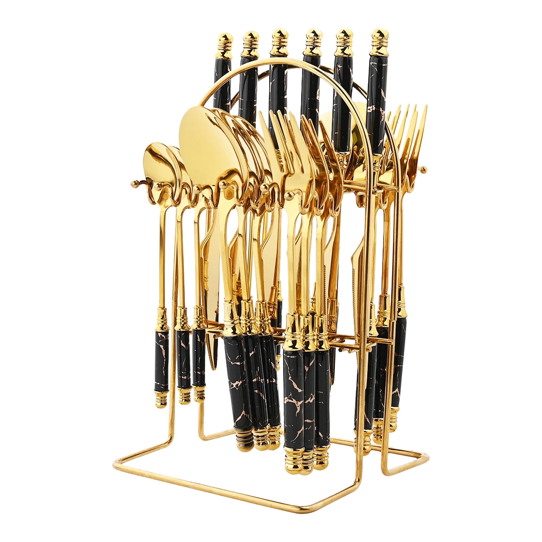 24-Piece Stainless Steel Cutlery Set – White & Gold Ceramic Handle