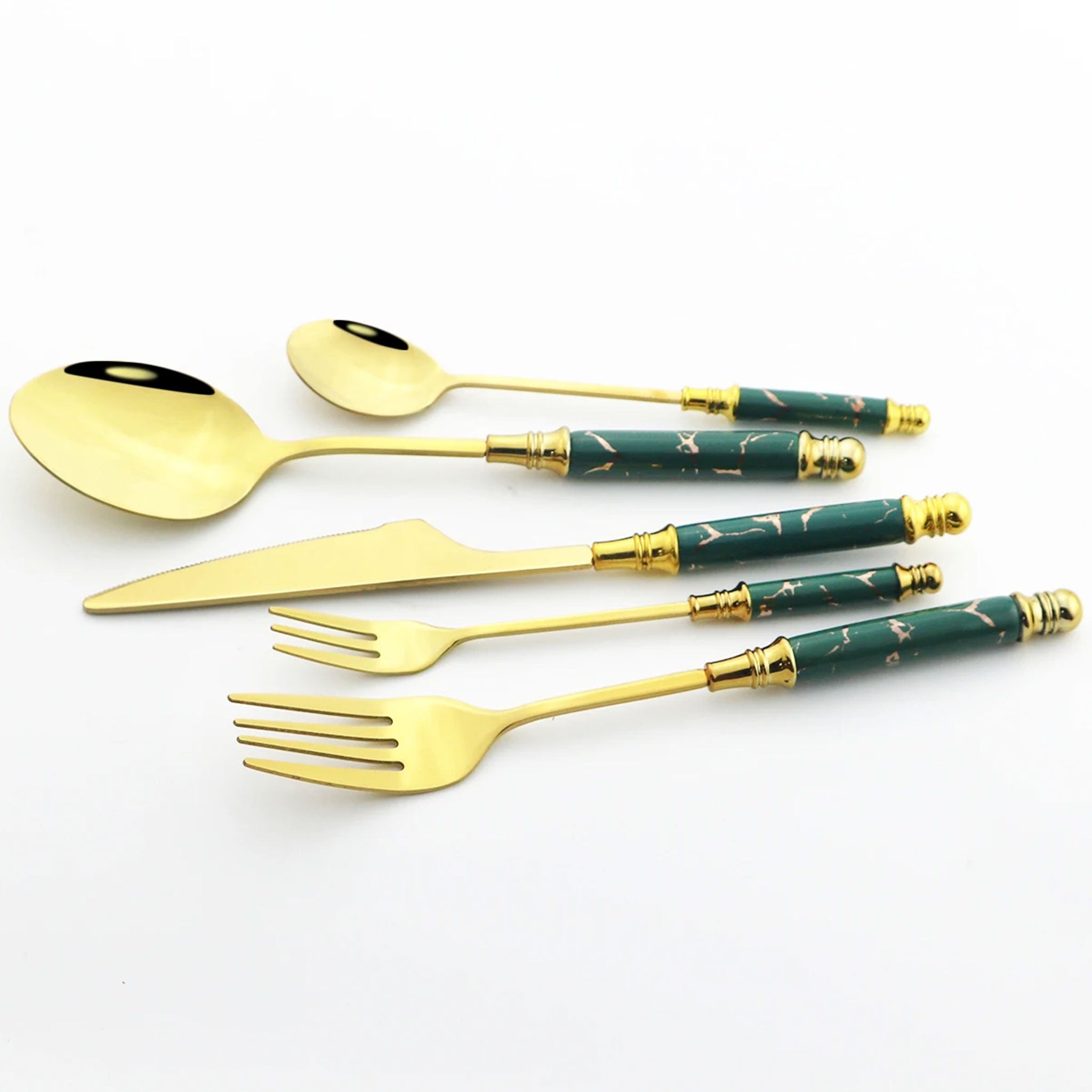 24-Piece Stainless Steel Cutlery Set – White & Gold Ceramic Handle