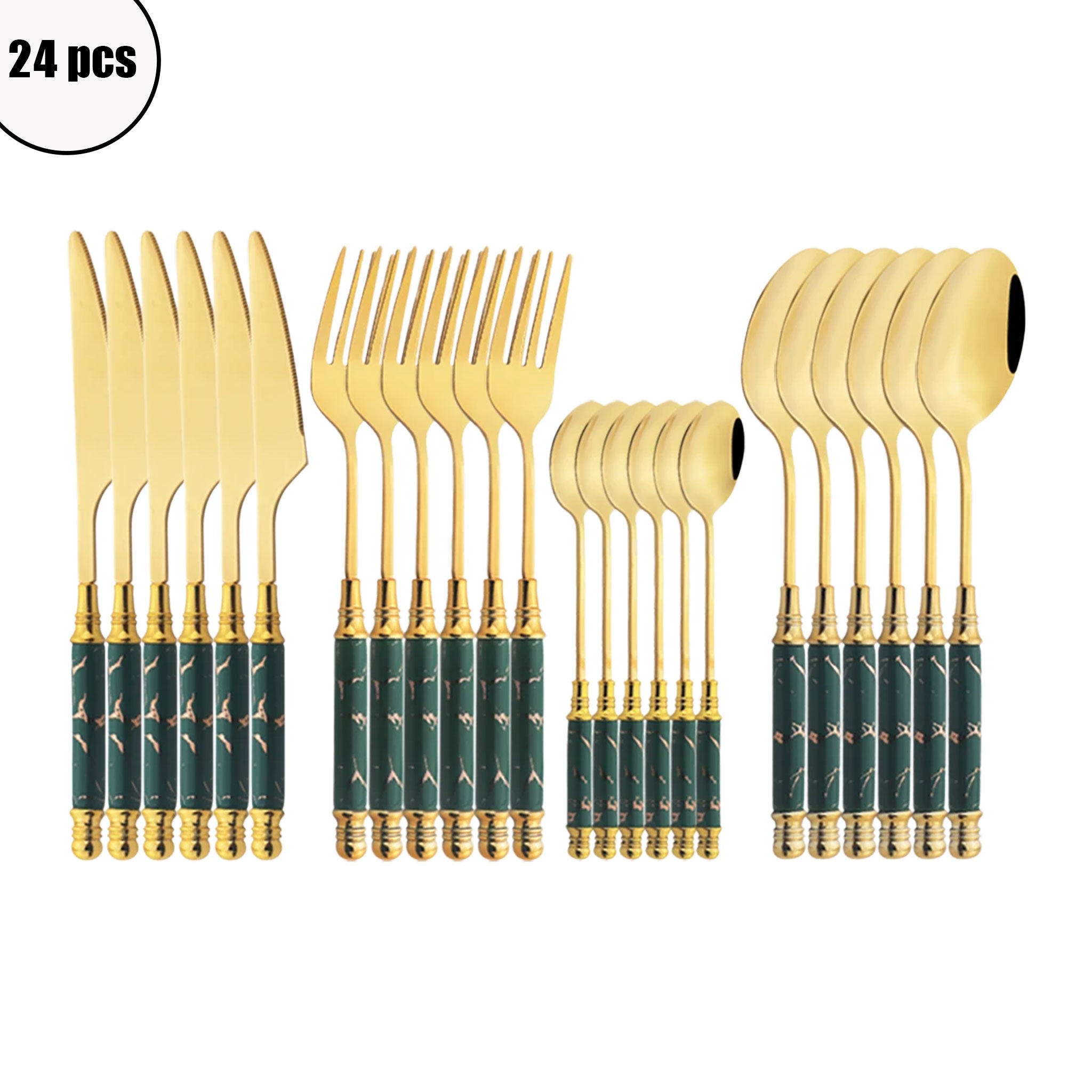24-Piece Stainless Steel Cutlery Set – White & Gold Ceramic Handle