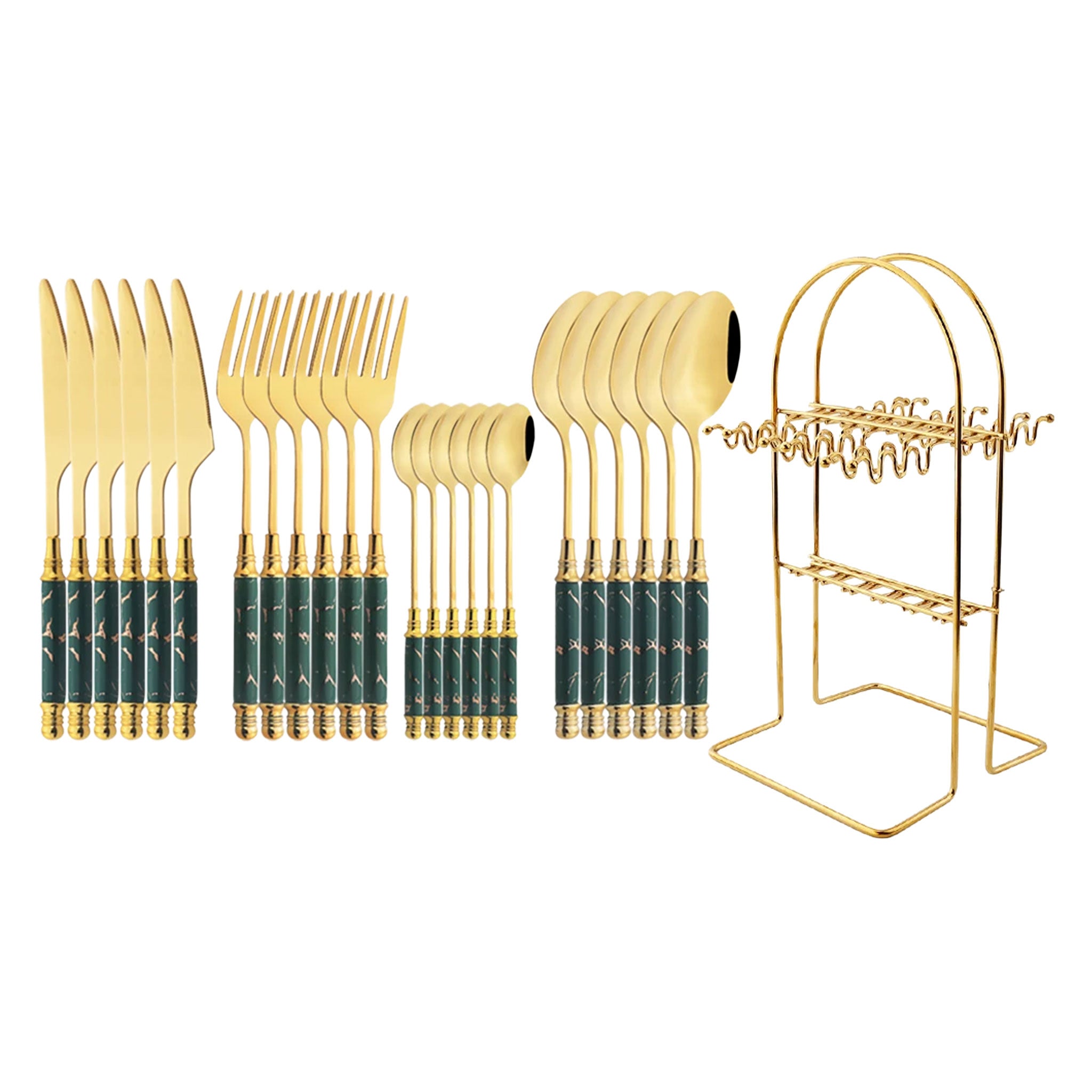 24-Piece Stainless Steel Cutlery Set – White & Gold Ceramic Handle