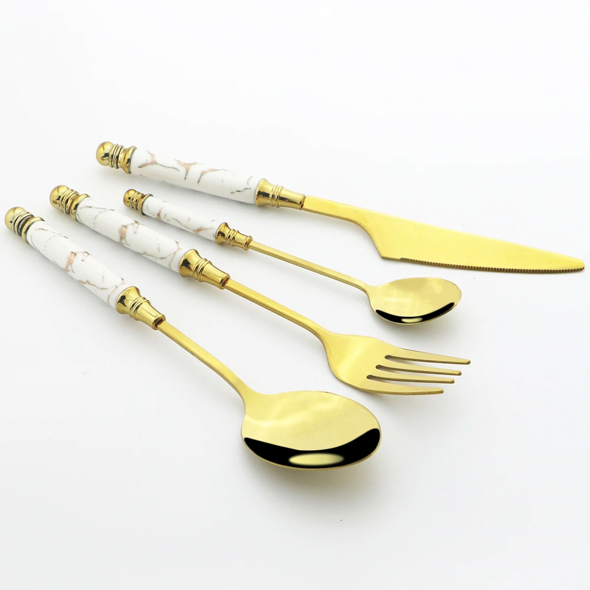 24-Piece Stainless Steel Cutlery Set – White & Gold Ceramic Handle
