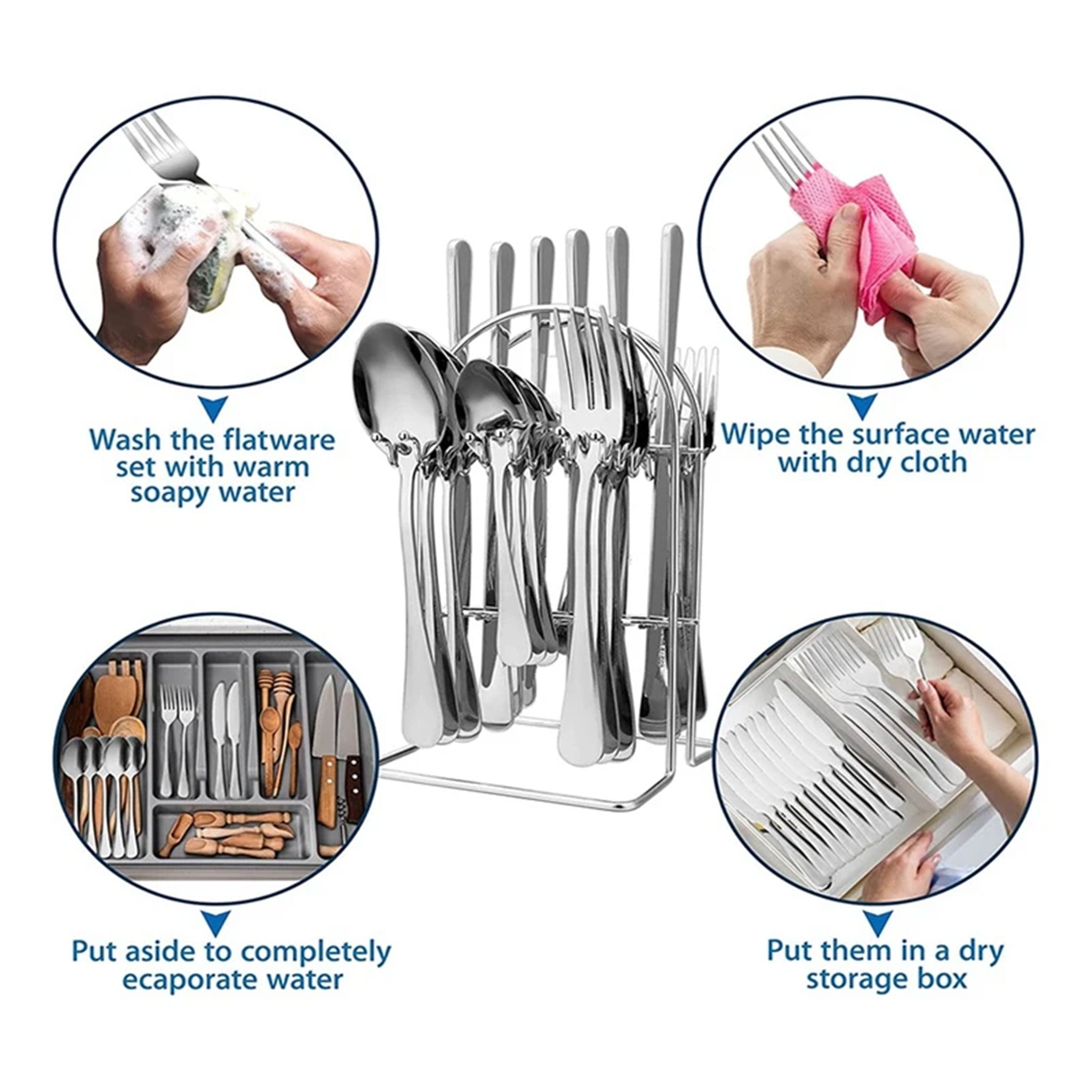 24-Piece Stainless Steel Silverware Set with Stand – Knife, Fork & Spoon