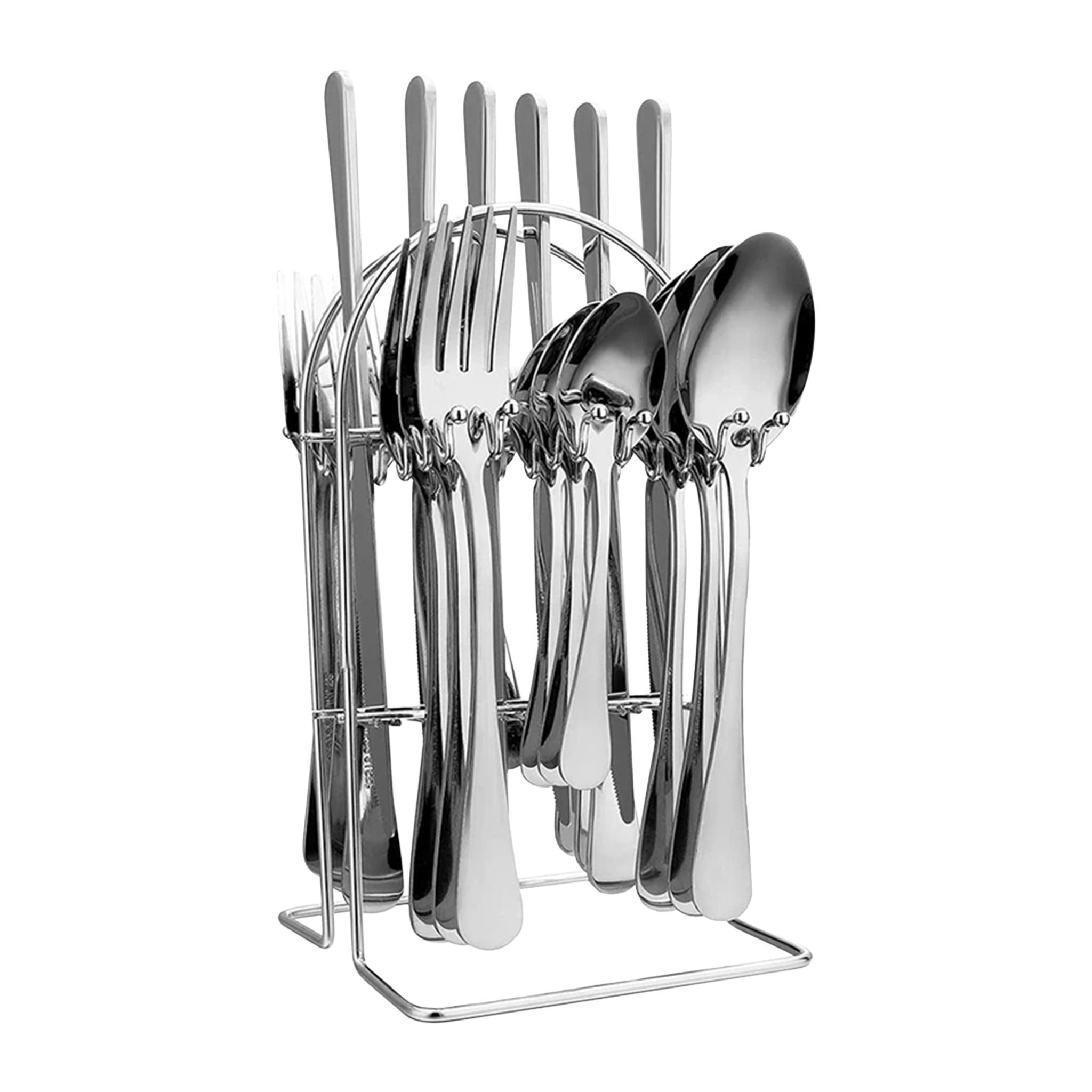 24-Piece Stainless Steel Silverware Set with Stand – Knife, Fork & Spoon