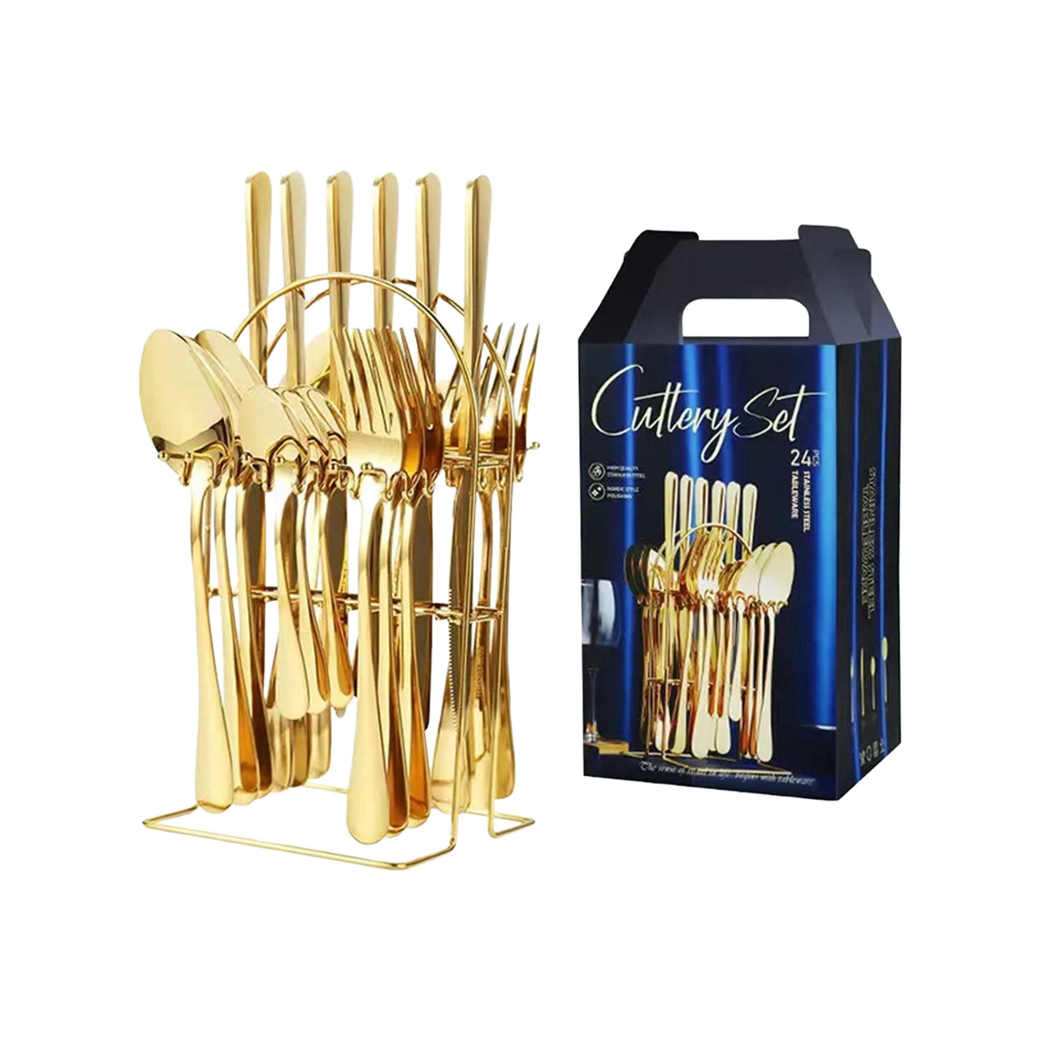 24-Piece Stainless Steel Tableware Set with Gift Box – Knife, Fork & Spoon