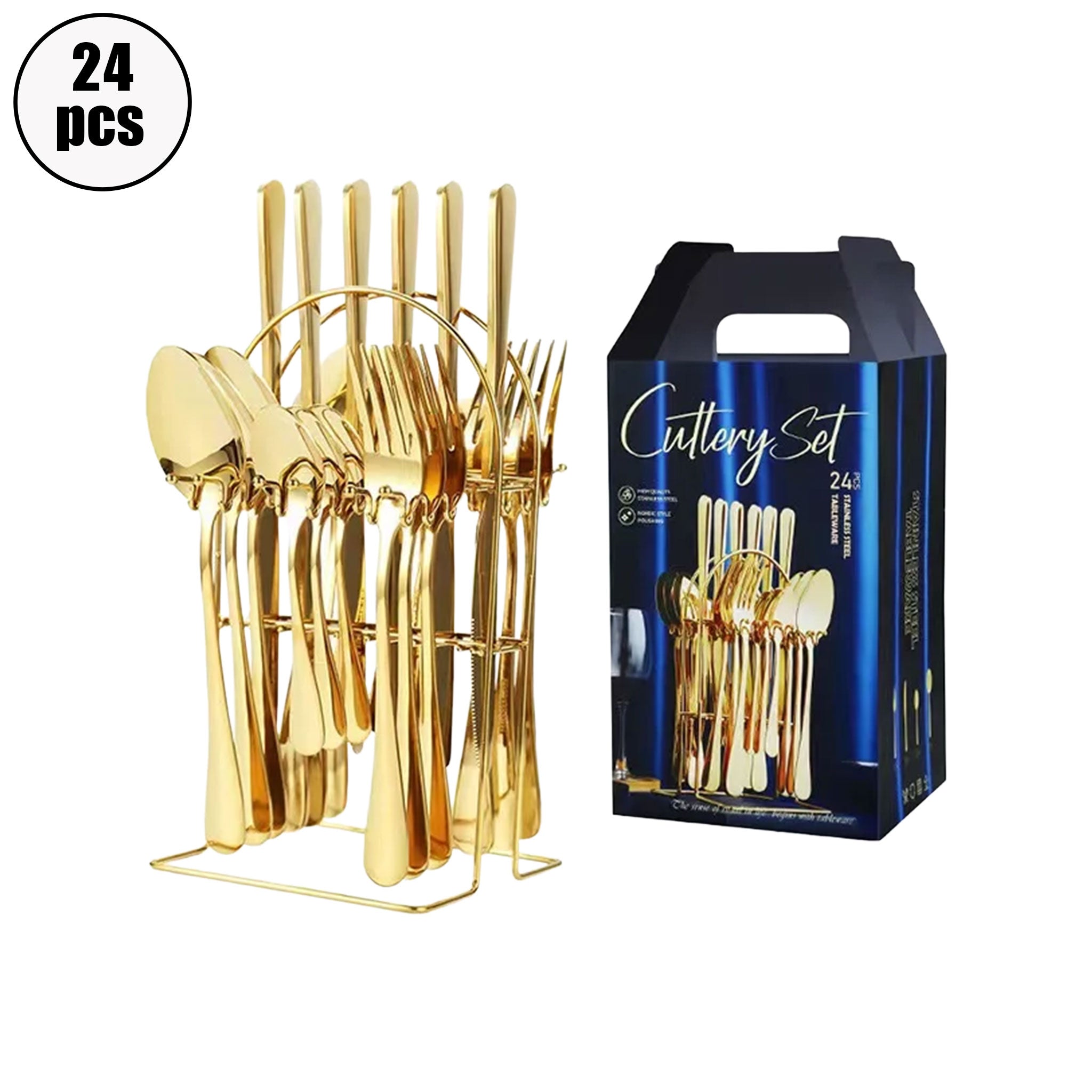 24-Piece Stainless Steel Tableware Set with Gift Box – Knife, Fork & Spoon
