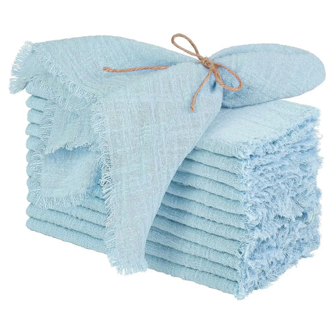 24pcs 32x32cm Wholesale Sky blue Gauze Cotton Napkin Reusable Tea Towel Wedding Party Christmas Table Decor Retro Burrs napkin - Wiktra