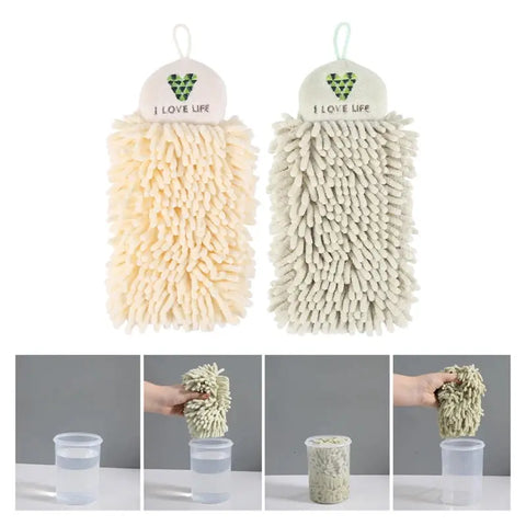 2Pcs Kitchen Hanging Towels Set Chenille Hand Face Wipe Towels Bathroom Washcloths wiktra