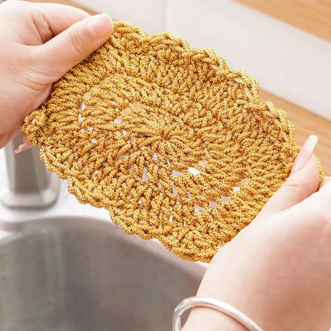 1/2pc double-layer gold wire dish towel Kitchen non-stick oil dishcloth Double-layer rag scouring pad Mesh dish towel Kitchen wiktra