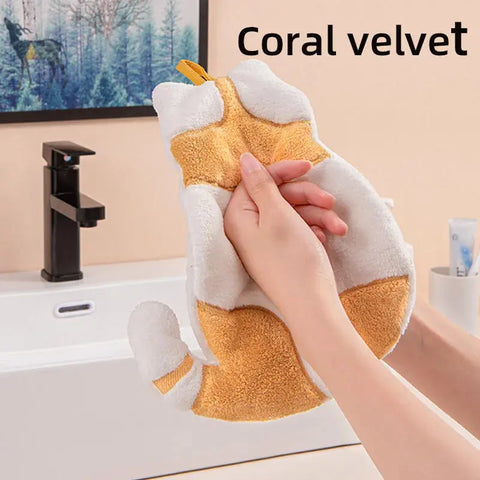 2pcs Multi-functional  Cute Cartoon Coral Velvet Hand Towel Absorbent Portable Quick Drying Towels Home Kitchen Bathroom wiktra