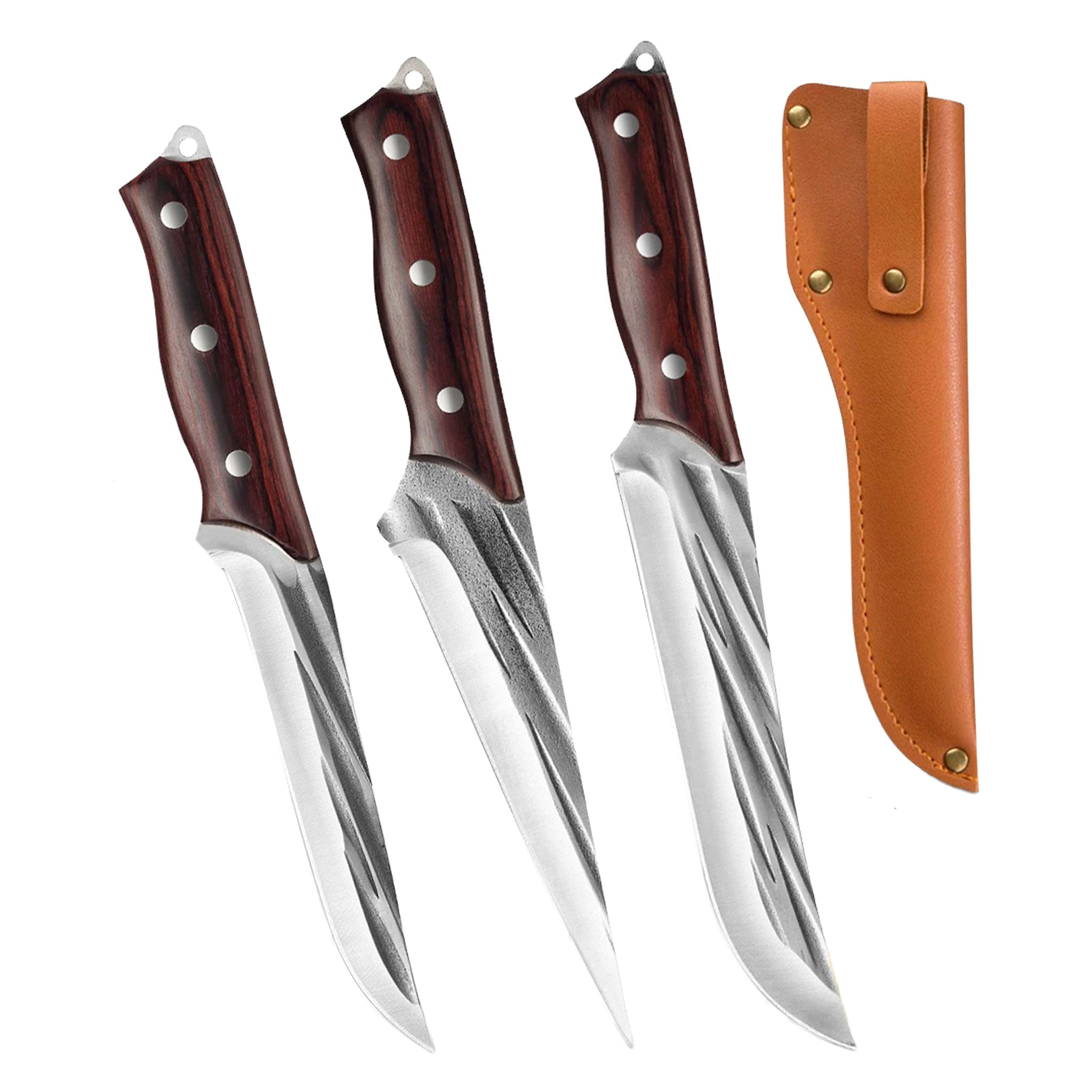 3-Piece Forged Chef Knife Set – 5Cr15MoV Stainless Steel with Purple Wood Handles