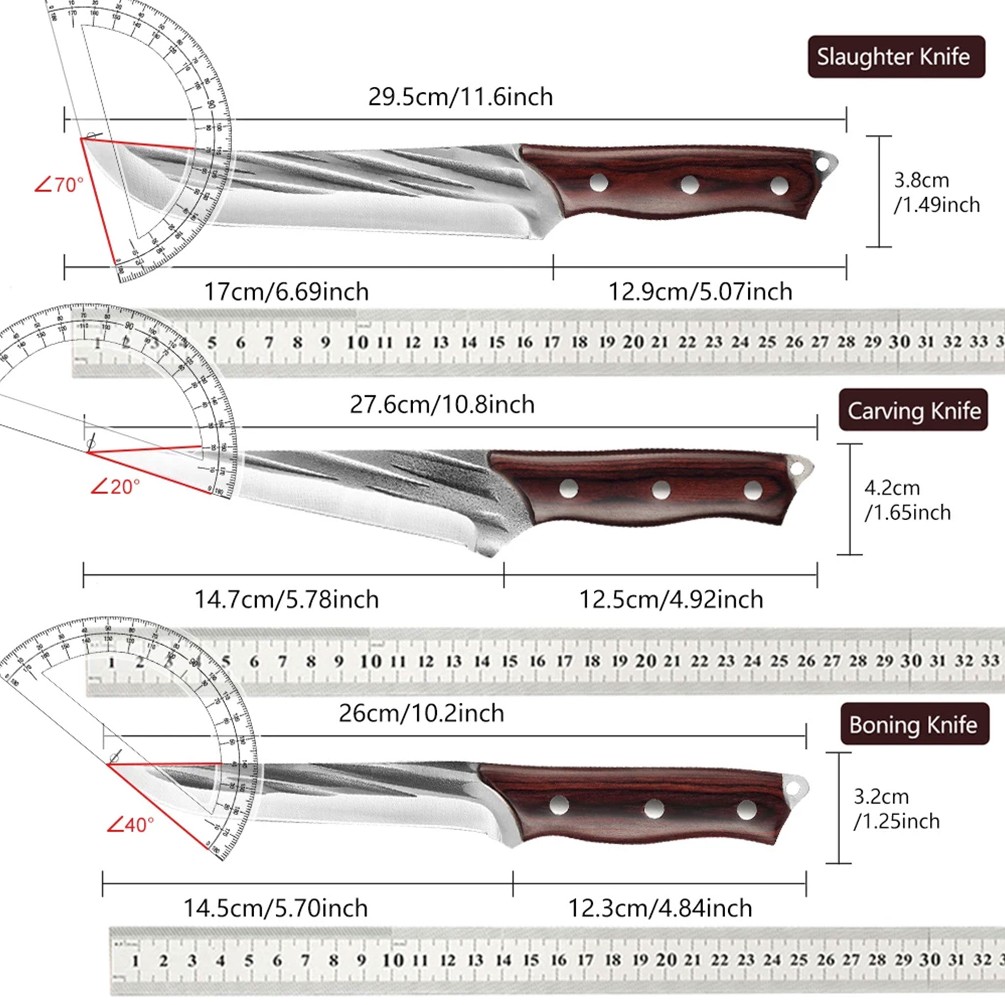 3-Piece Forged Chef Knife Set – 5Cr15MoV Stainless Steel with Purple Wood Handles