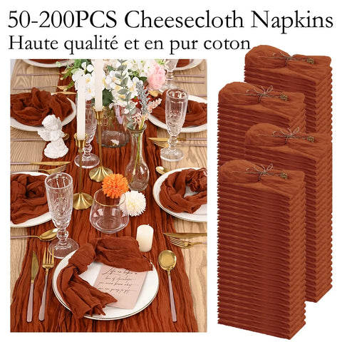 30-200Pcs Terracotta Cheesecloth Napkins Cotton Gauze Towel Wedding Napkin 20*20Inch Napkin Serving Napkin for Party Table Decor - Wiktra