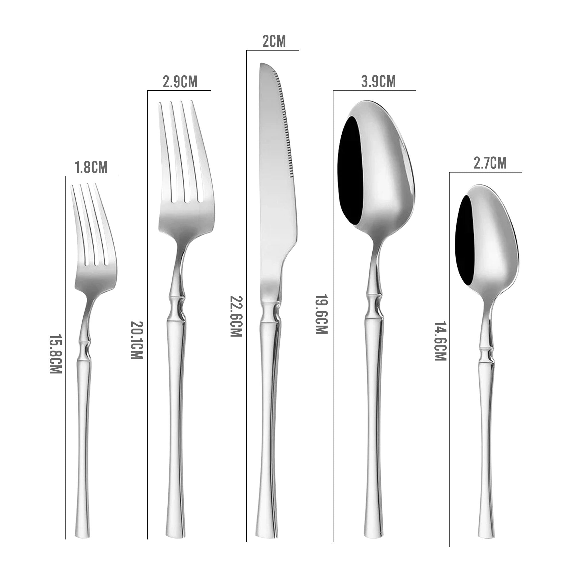 30/40/60-Piece Silver Stainless Steel Flatware Set – Knife, Fork & Spoons