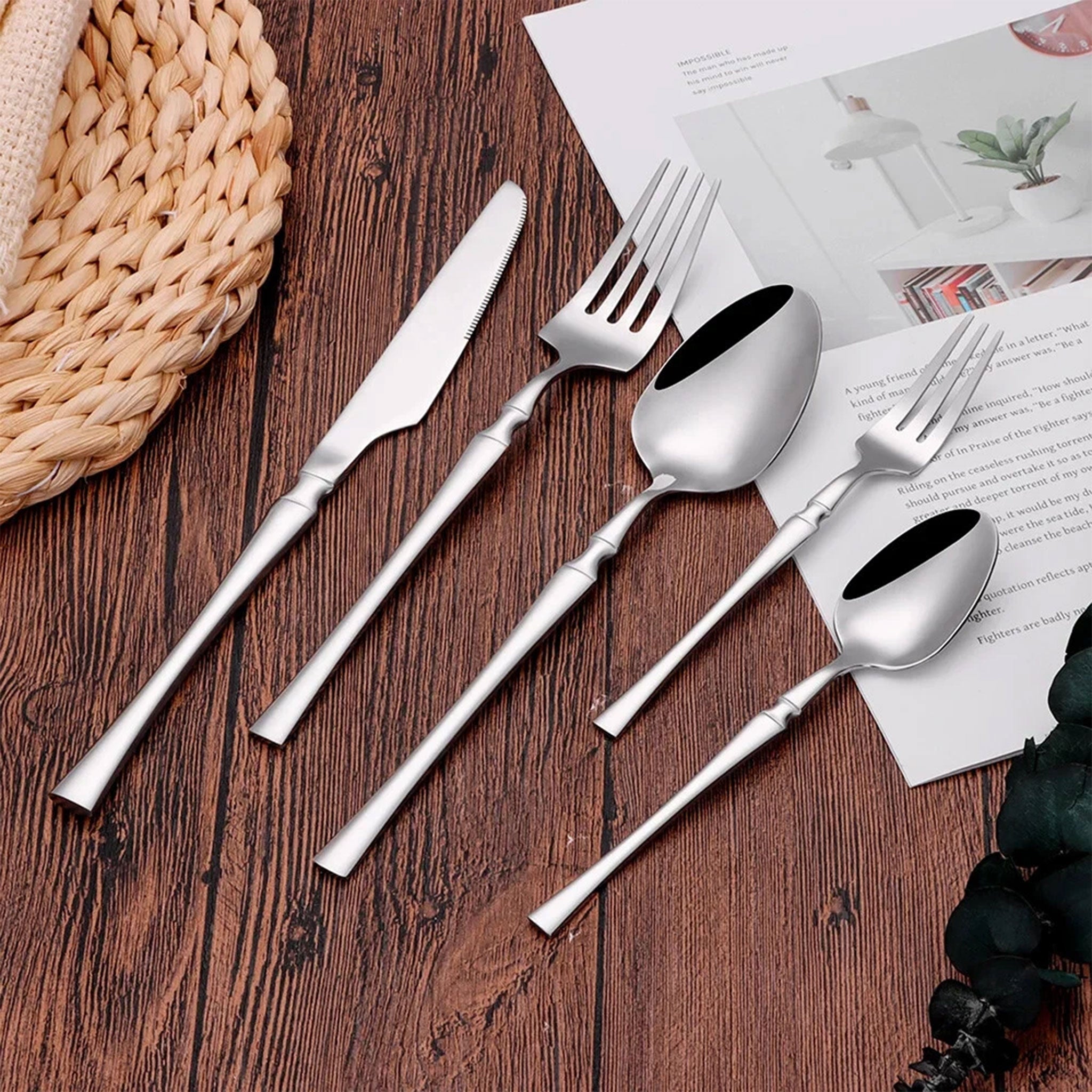 30/40/60-Piece Silver Stainless Steel Flatware Set – Knife, Fork & Spoons
