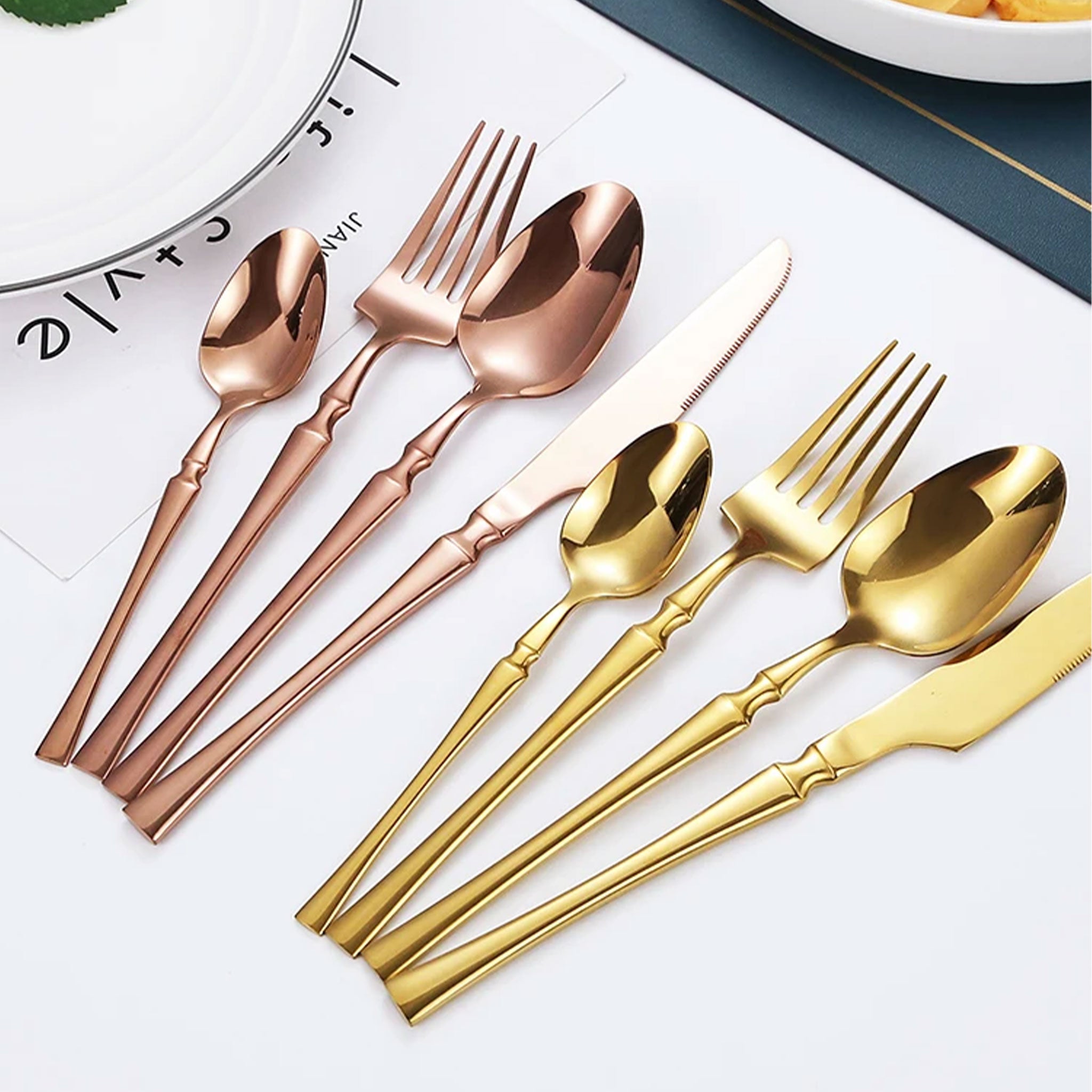 30-Piece Glossy Gold Stainless Steel Dinnerware Set – Knives, Forks & Spoons