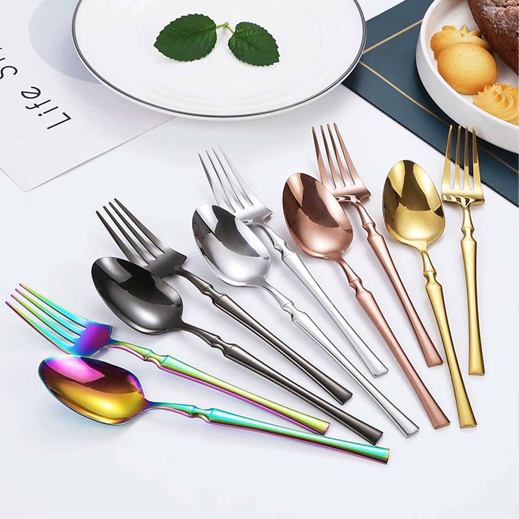 30-Piece Glossy Gold Stainless Steel Dinnerware Set – Knives, Forks & Spoons
