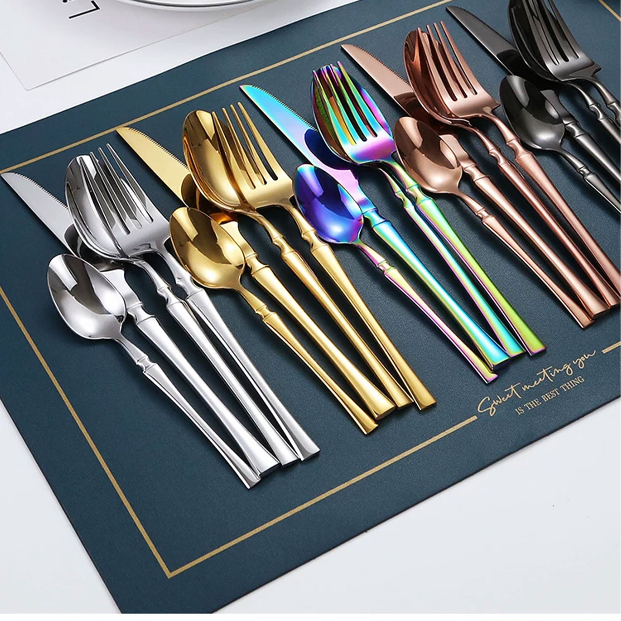 30-Piece Glossy Gold Stainless Steel Dinnerware Set – Knives, Forks & Spoons