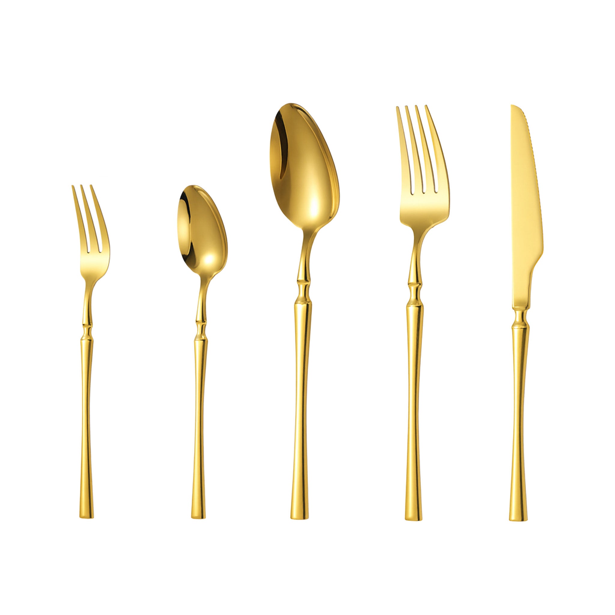 30-Piece Glossy Gold Stainless Steel Dinnerware Set – Knives, Forks & Spoons