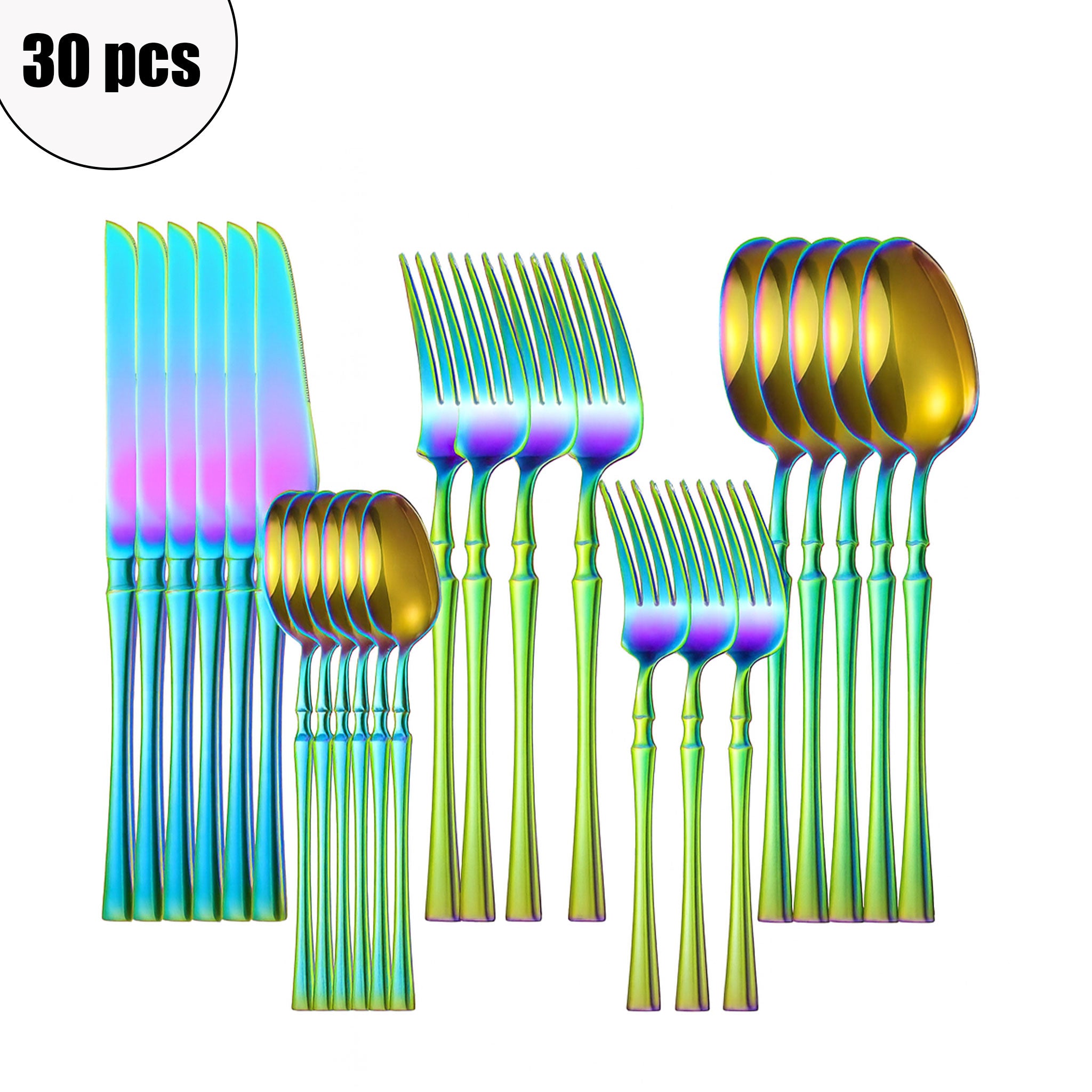 30-Piece Glossy Gold Stainless Steel Dinnerware Set – Knives, Forks & Spoons
