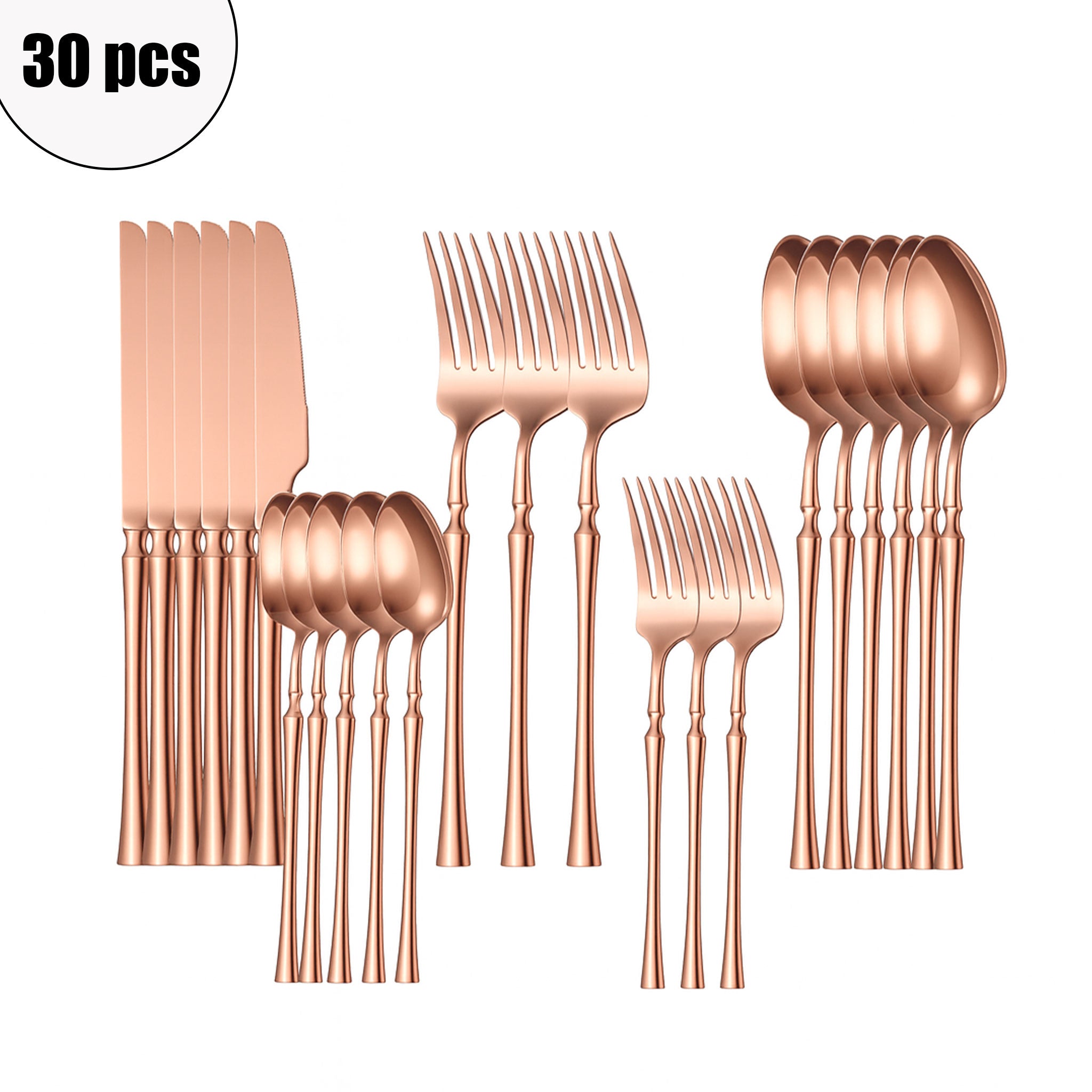 30-Piece Glossy Gold Stainless Steel Dinnerware Set – Knives, Forks & Spoons