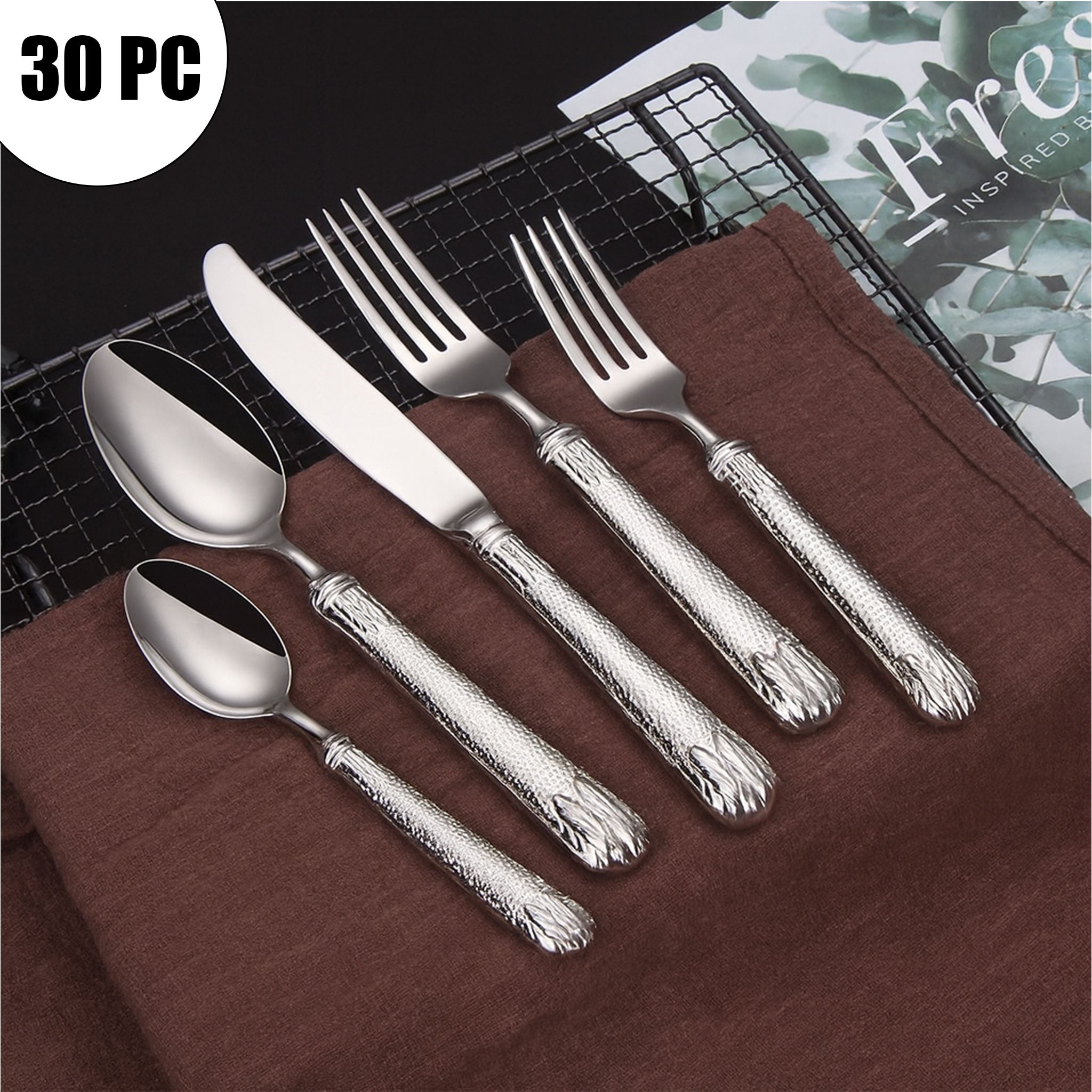 30-Piece Luxury Black & Gold Stainless Steel Flatware Set