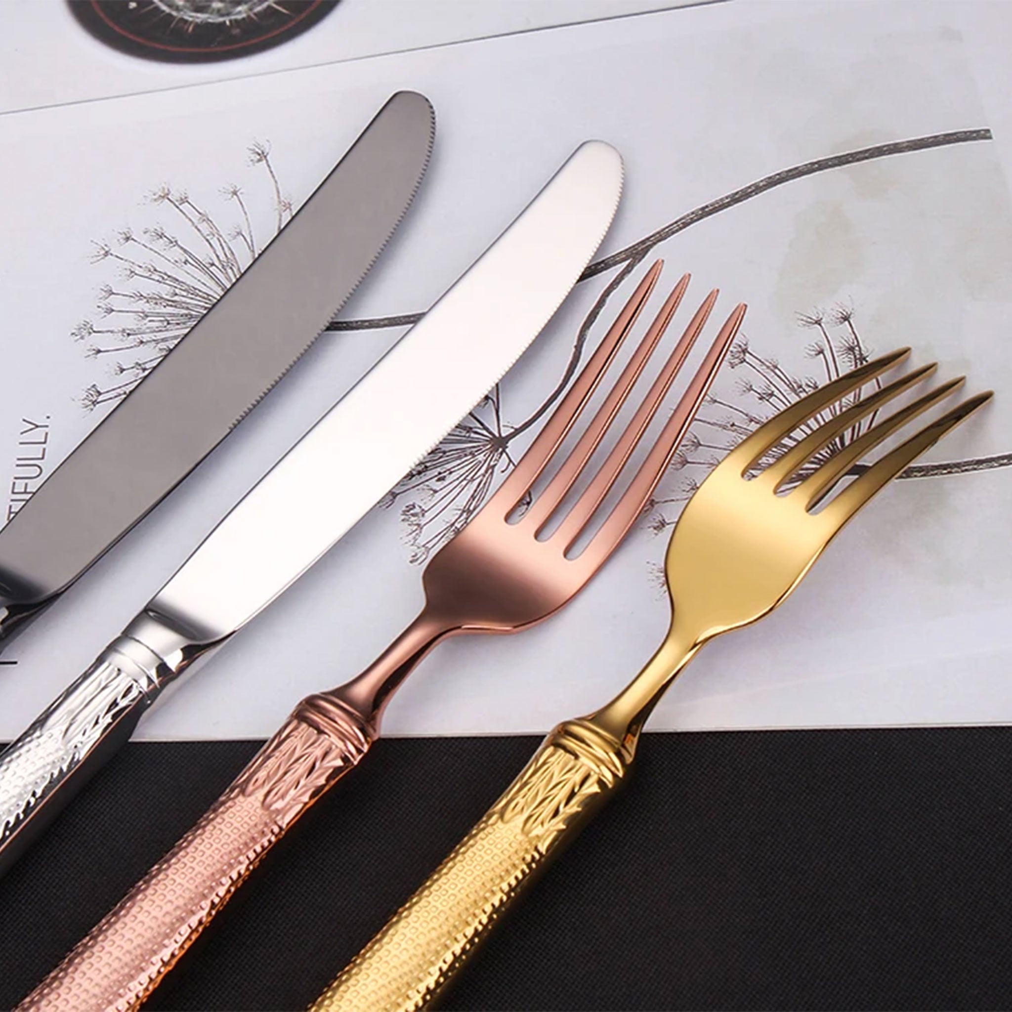 30-Piece Luxury Black & Gold Stainless Steel Flatware Set