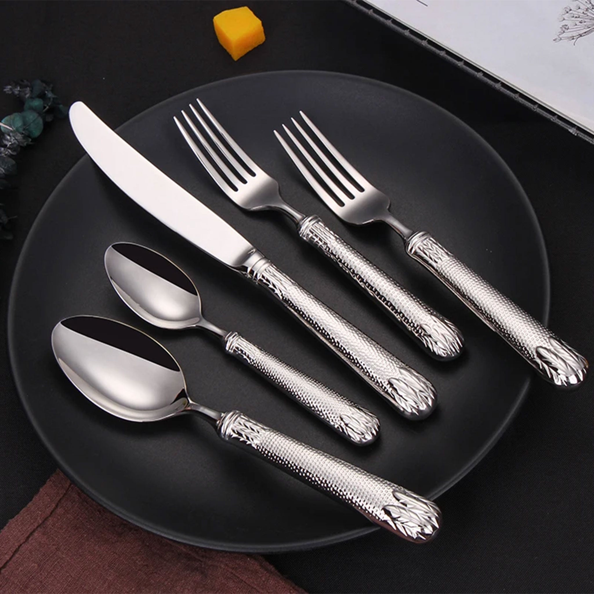 30-Piece Luxury Black & Gold Stainless Steel Flatware Set