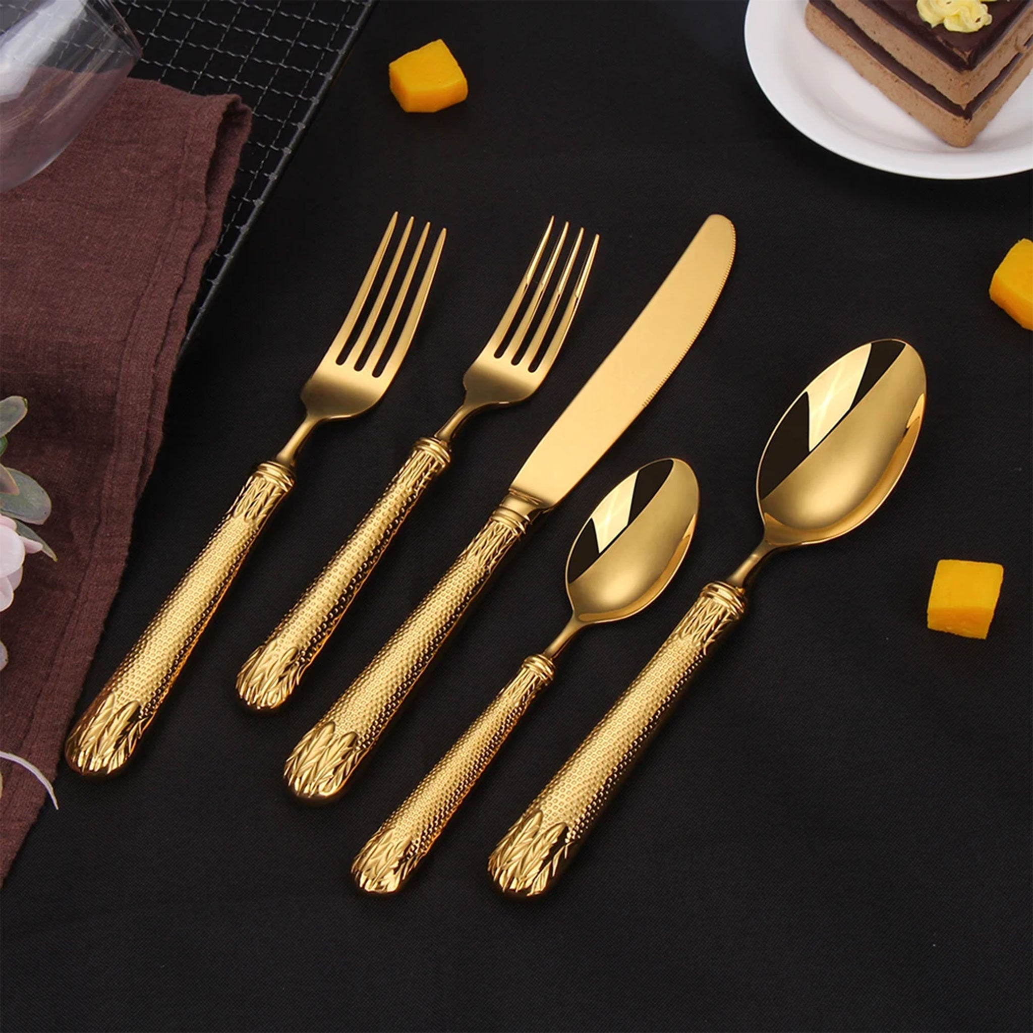 30-Piece Luxury Black & Gold Stainless Steel Flatware Set