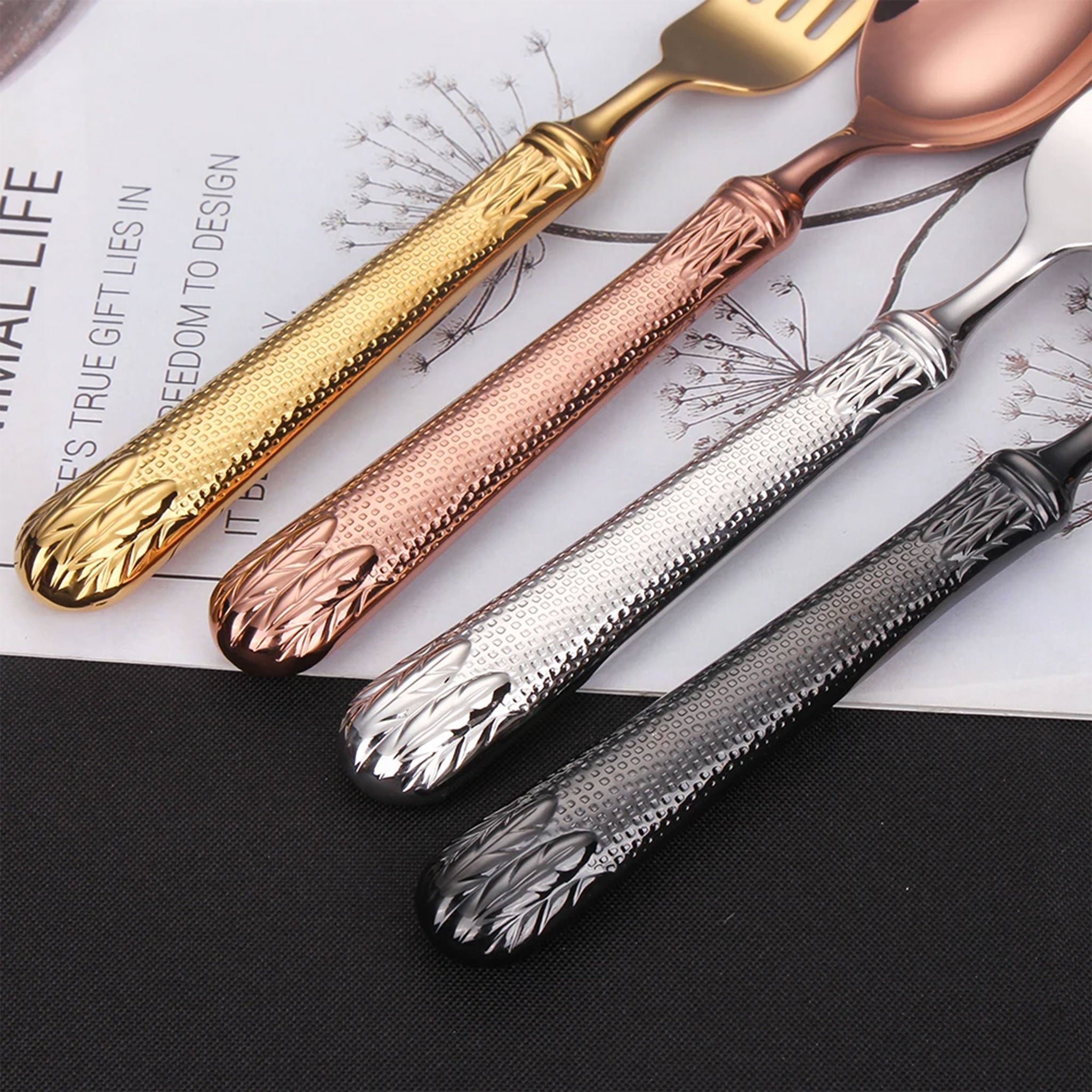 30-Piece Luxury Black & Gold Stainless Steel Flatware Set