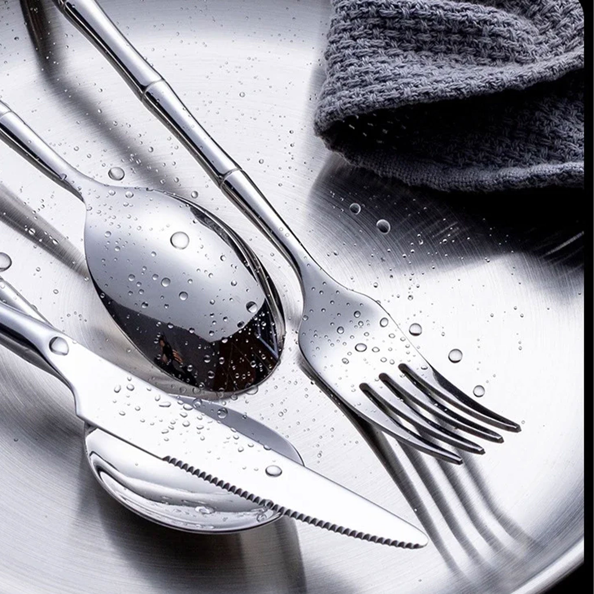 304 Stainless Steel Cutlery Set with Bamboo Handles – Forks & Spoons