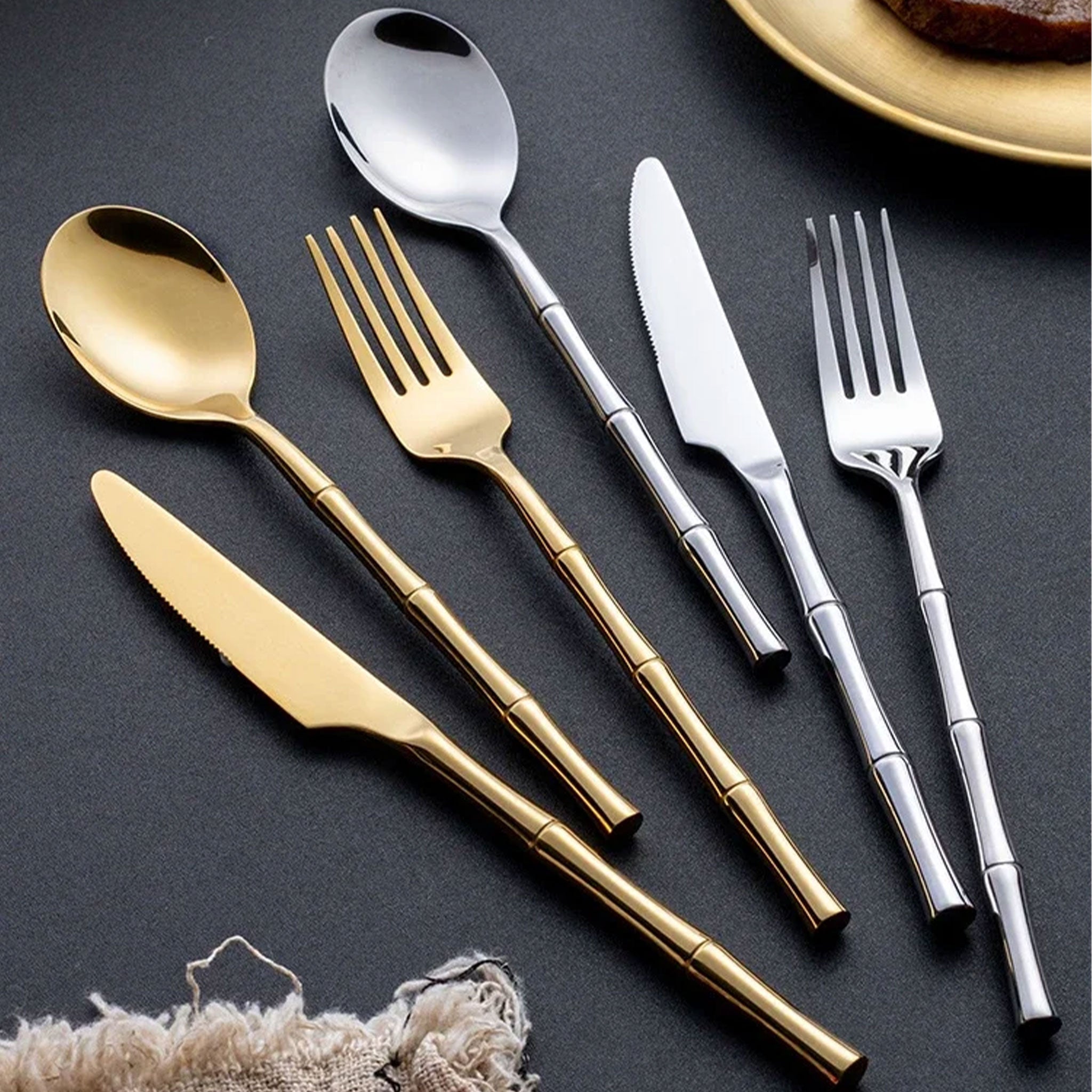 304 Stainless Steel Cutlery Set with Bamboo Handles – Forks & Spoons