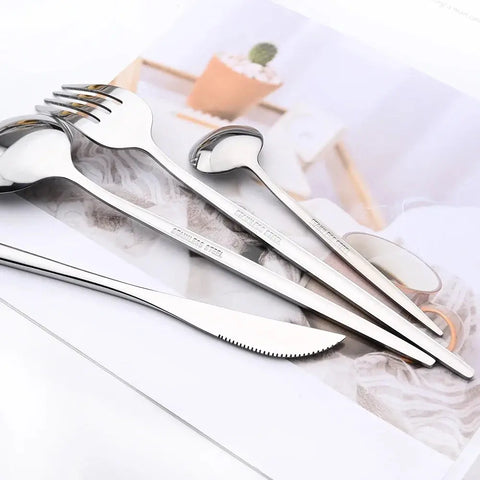 Silver Dinnerware Set 5/6/30Pcs Cutlery Set Stainless Steel Flatware Cake Fruit Fork Kitchen Knife Forks Spoon Tableware Set wiktra