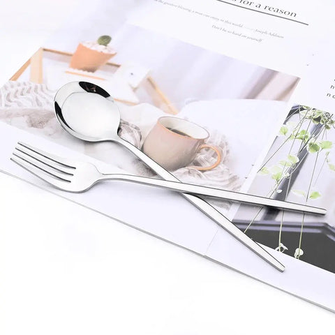 Silver Dinnerware Set 5/6/30Pcs Cutlery Set Stainless Steel Flatware Cake Fruit Fork Kitchen Knife Forks Spoon Tableware Set wiktra