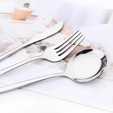 Silver Dinnerware Set 5/6/30Pcs Cutlery Set Stainless Steel Flatware Cake Fruit Fork Kitchen Knife Forks Spoon Tableware Set wiktra