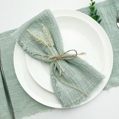 30pcs 32x32cm Wholesale sage green Gauze Cotton Napkin Reusable Tea Towel Wedding Party Christmas Table Decor Retro Burrs napkin - Wiktra