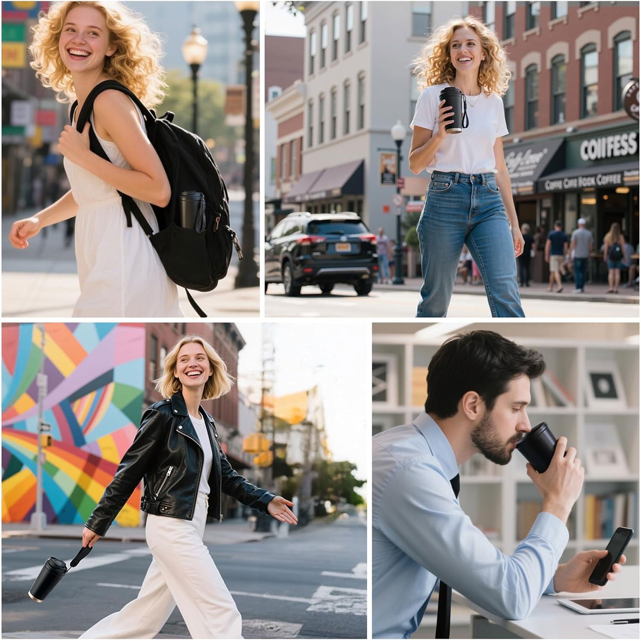 316 Stainless Steel Portable Thermos Coffee Cup with Lid & Straw