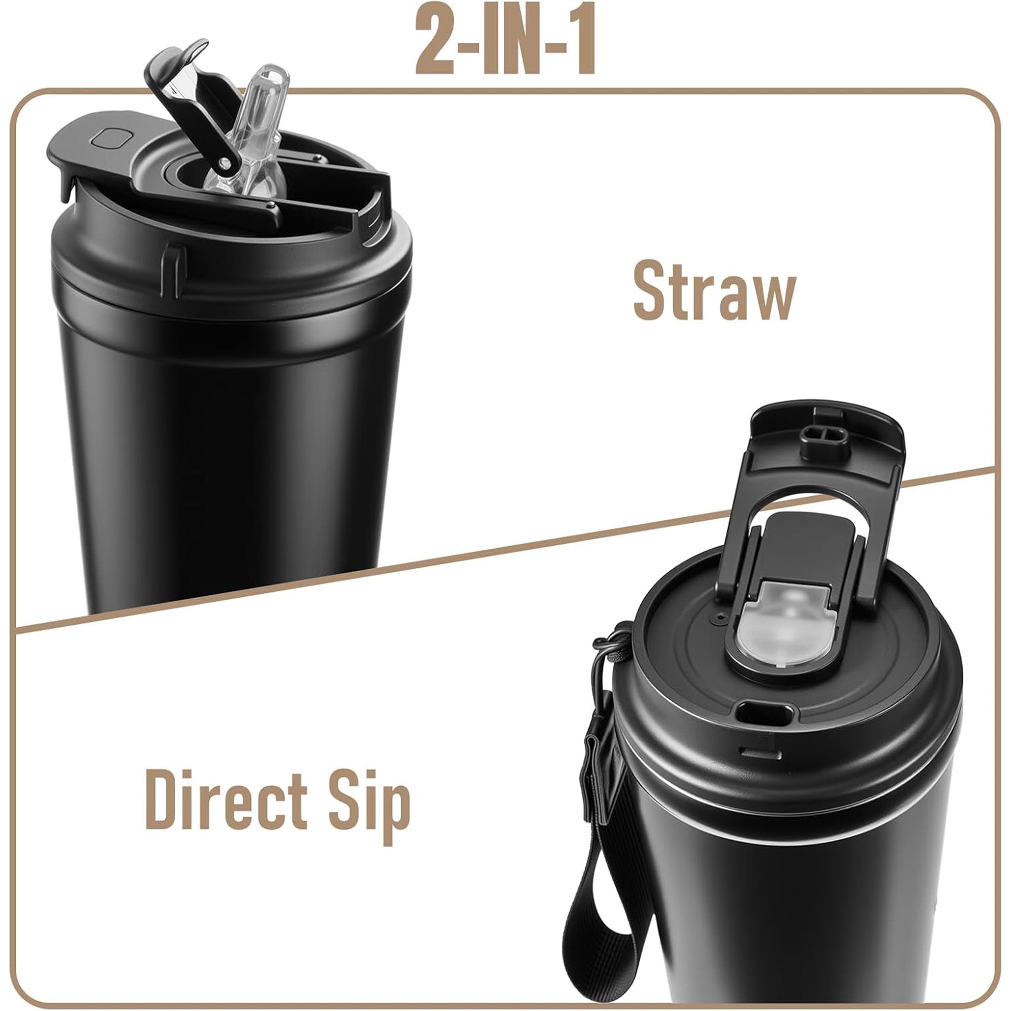 316 Stainless Steel Portable Thermos Coffee Cup with Lid & Straw