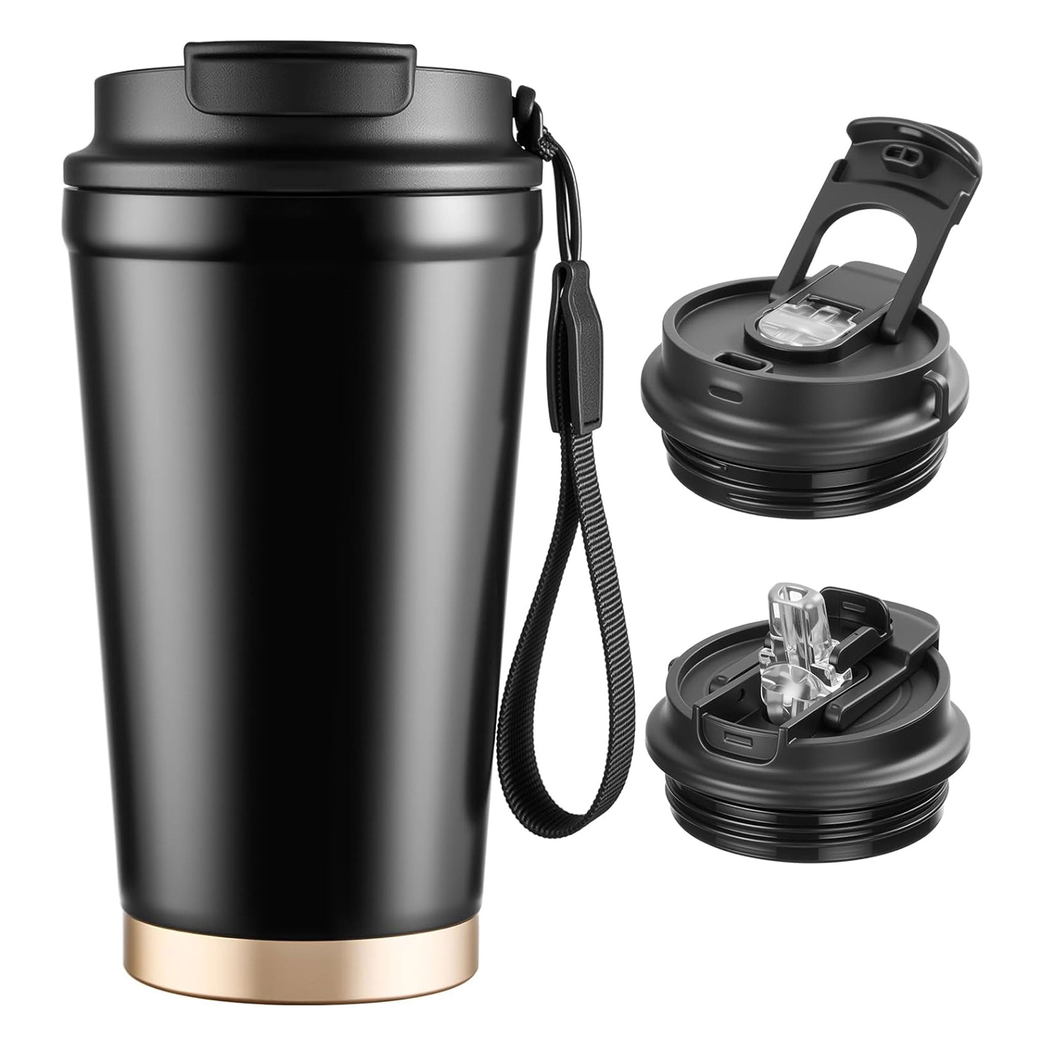 316 Stainless Steel Portable Thermos Coffee Cup with Lid & Straw