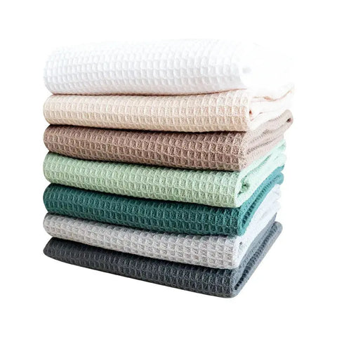 35x35cm Square Waffle Dish Towel Household Kitchen Plain Cotton Thickened Cleaning Cloth Absorbent Dishcloth - Wiktra