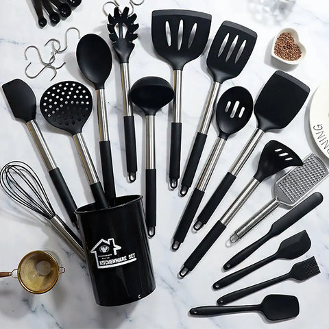 15/27/37Pcs Silicone Cooking Utensils Set Nonstick Cookware Heat Resistant Stainless Steel Handle Kitchen Tools Kitchenware wiktra