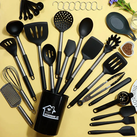 15/27/37Pcs Silicone Cooking Utensils Set Nonstick Cookware Heat Resistant Stainless Steel Handle Kitchen Tools Kitchenware wiktra