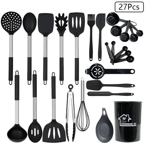 15/27/37Pcs Silicone Cooking Utensils Set Nonstick Cookware Heat Resistant Stainless Steel Handle Kitchen Tools Kitchenware