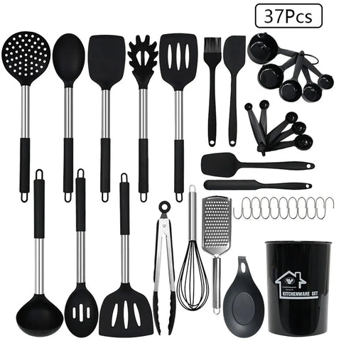 15/27/37Pcs Silicone Cooking Utensils Set Nonstick Cookware Heat Resistant Stainless Steel Handle Kitchen Tools Kitchenware