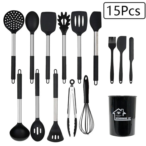 15/27/37Pcs Silicone Cooking Utensils Set Nonstick Cookware Heat Resistant Stainless Steel Handle Kitchen Tools Kitchenware