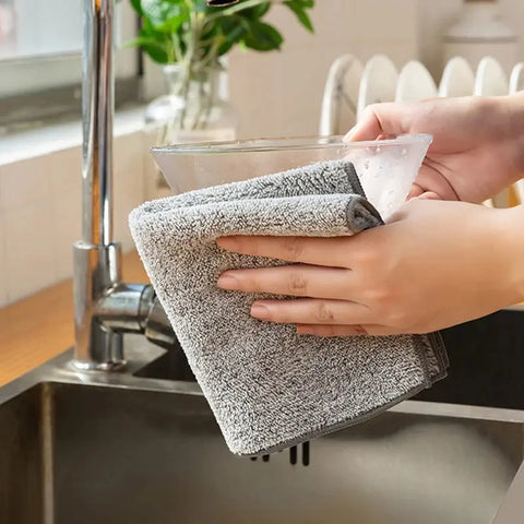 1/3Pcs Bamboo Charcoal Dishcloth Microfiber Kitchen Towel Thickened Absorbent Non-stick Oil Rags  hand cleaning cloth wiktra